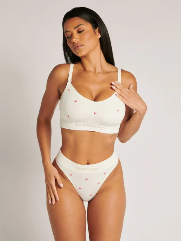 H89756s Boux Avenue White Nursing Heart Embroidered Seamfree Rib Bralette
