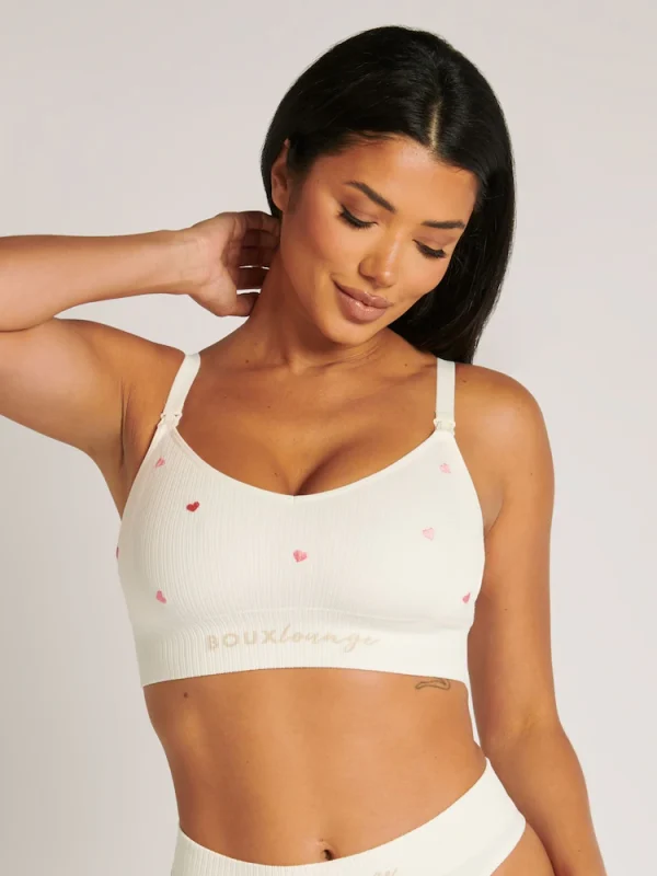 H89756s3 Boux Avenue White Nursing Heart Embroidered Seamfree Rib Bralette