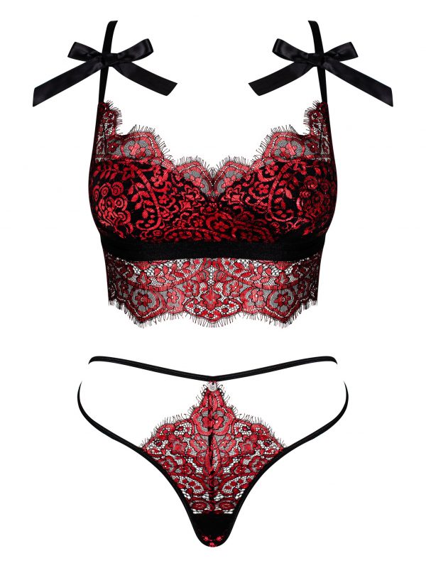Women's sexy red lace set: top and thong panties Obsessive Redessia
